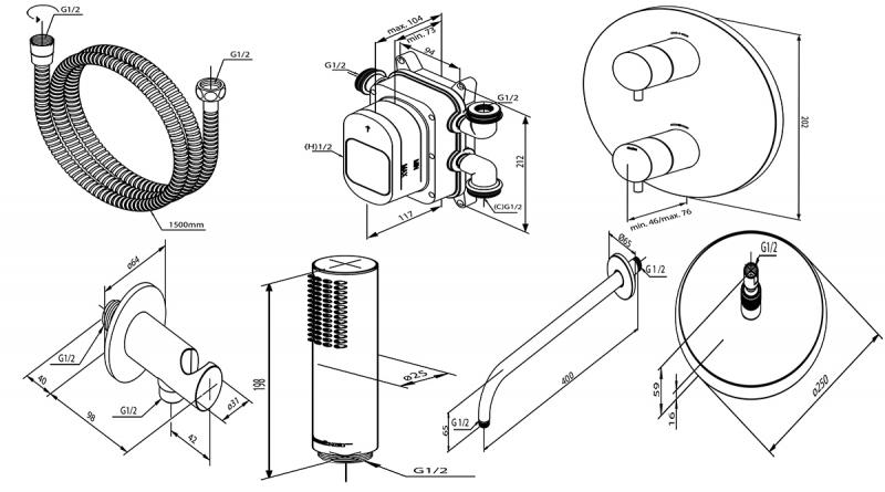 Damixa Silhouet komplet brusesystem til indbygning - Børstet kobber Damixa Silhouet komplet brusesystem til indbygning - Børstet kobber