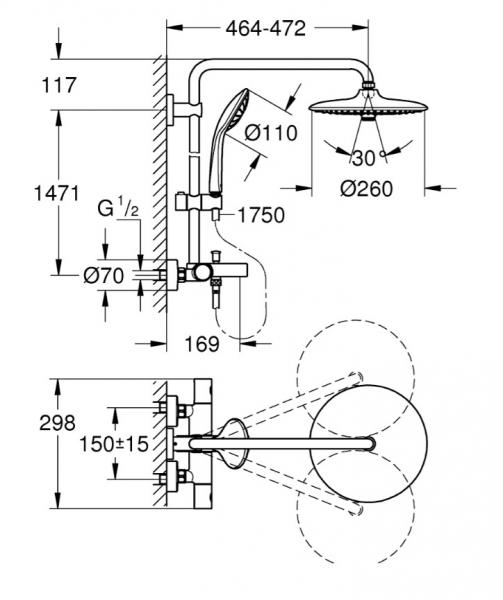 Grohe Euphoria 260 komplet brusesystem til kar - Krom Grohe Euphoria 260 komplet brusesystem til kar - Krom
