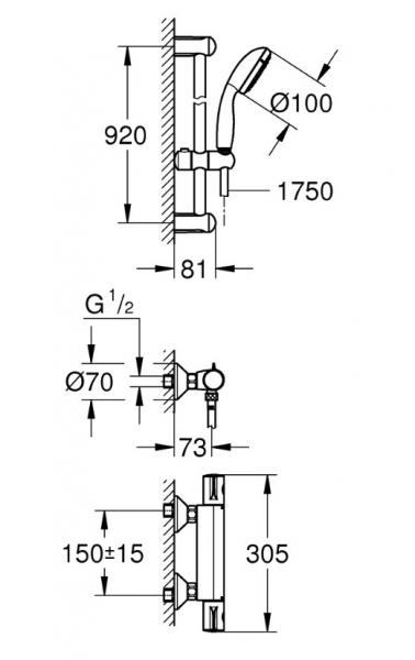 Grohe Grohtherm New Tempesta komplet brusesystem 2 spray - Krom