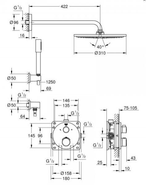 Grohe Grohtherm 310 komplet brusesystem m/Shower Frame - Krom Grohe Grohtherm 310 komplet brusesystem m/Shower Frame - Krom