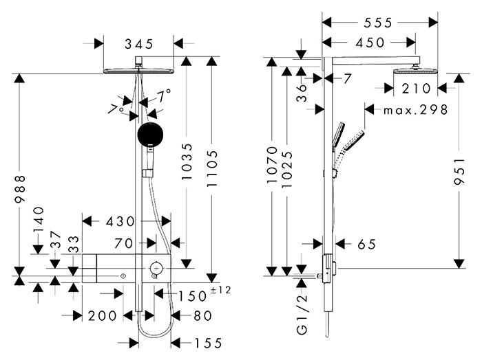 hansgrohe Raindance Alive Q Showerpipe 200/340 1jet m/ShowerSelect Comfort og EcoSmart - Børstet bronze