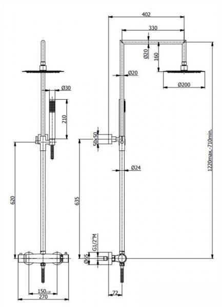 Cassøe komplet brusesystem m/ultratyndt brusehoved Ø200 - Krom Cassøe komplet brusesystem m/ultratyndt brusehoved Ø200 - Krom