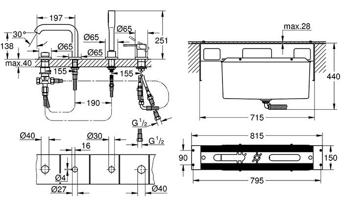 Grohe Essence komplet badekararmatur t/karkant - Børstet Warm Sunset