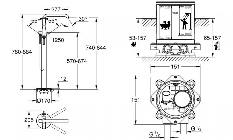 Grohe Essence komplet fritstående badekararmatur - Krom Grohe Essence komplet fritstående badekararmatur - Krom