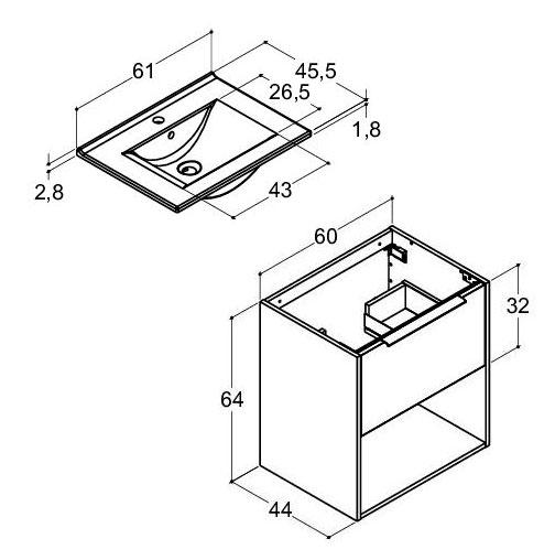 Dansani Mido+ Classic 61 møbelsæt m/Amber vask, 1 skuffe og åbent rum - Mat sand Dansani Mido+ Classic 61 møbelsæt m/Amber vask, 1 skuffe og åbent rum - Mat sand