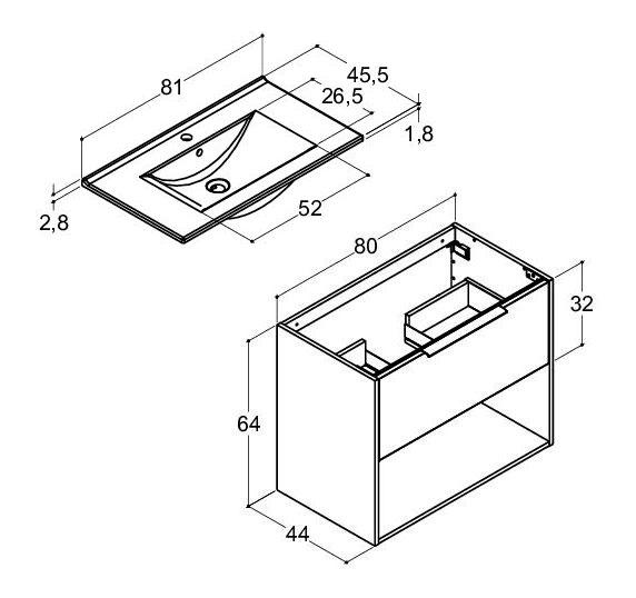 Dansani Mido+ Classic 81 møbelsæt m/Amber vask, 1 skuffe og åbent rum - Mat lyseblå Dansani Mido+ Classic 81 møbelsæt m/Amber vask, 1 skuffe og åbent rum - Mat lyseblå