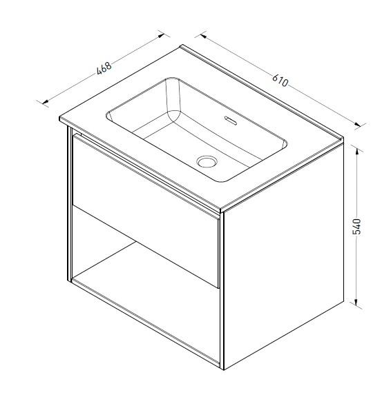 Sanibell Proline 60 møbelsæt m/1 skuffe og hylde - Uden hanehul - Sort eg Sanibell Proline 60 møbelsæt m/1 skuffe og hylde - Uden hanehul - Sort eg