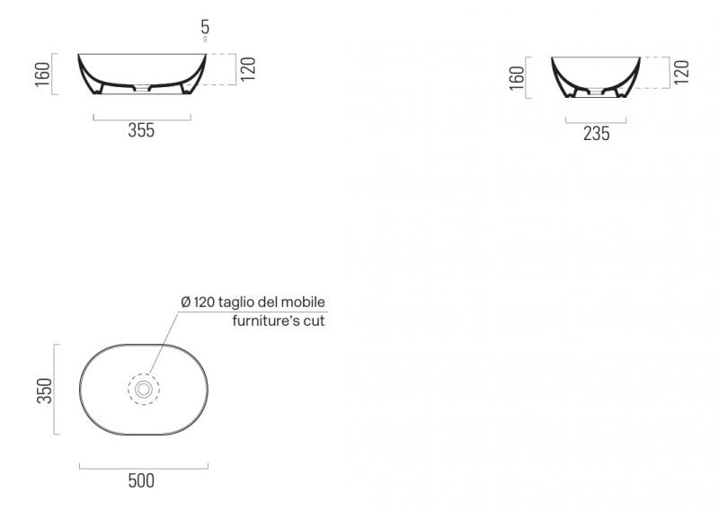 GSI Pura 50 oval fritstående bowlevask - Uden hanehul - Tortora
