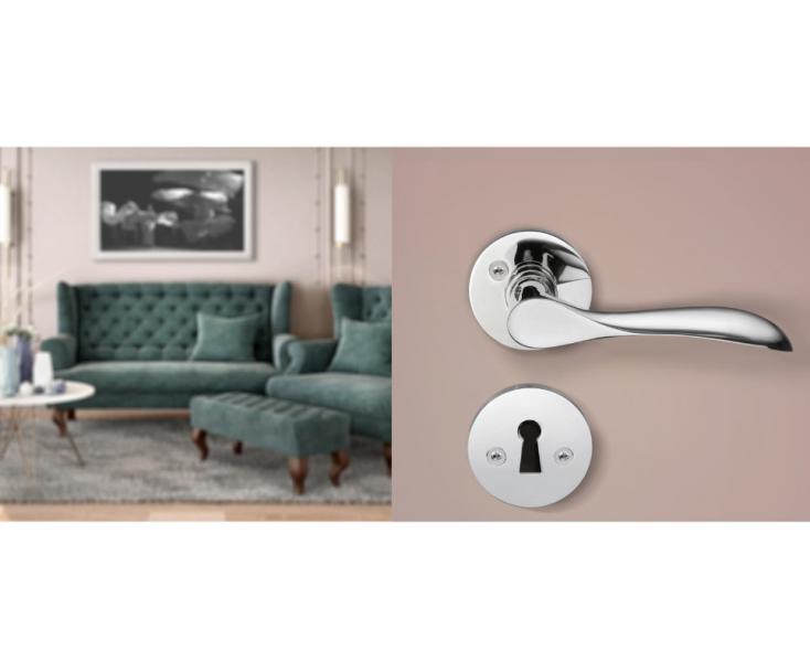 Beslagsboden indendørs dørgreb inkl nøgleskilt - Poleret krom Beslagsboden indendørs dørgreb inkl nøgleskilt - Poleret krom