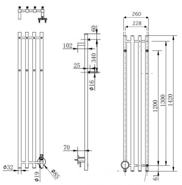 Cassøe Catania håndklædetørrer - 26x142 cm - Børstet kobber