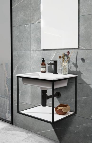Cassøe Como 50 håndvask t/væg m/stel og hylde - Sort Cassøe Como 50 håndvask t/væg m/stel og hylde - Sort