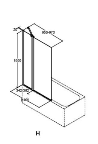 Dansani Badekarsvæg med svingdør (inkl. skråarm) 155x100 cm Dansani Badekarsvæg med svingdør (inkl. skråarm) 155x100 cm