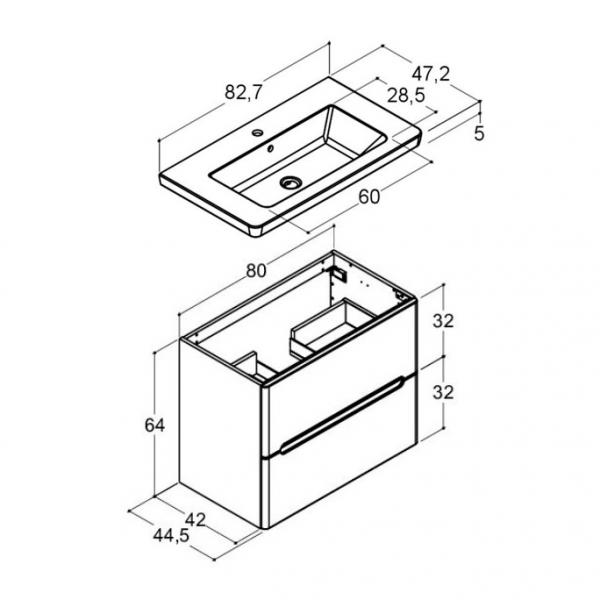 Dansani Luna Vintage 80 møbelsæt m/Larghetto vask og integrerede greb - Valgfri farve