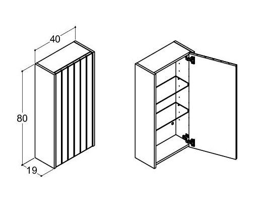 Dansani Luna Vintage overskab m/låge og riller - Højrehængslet - Valgfri farve