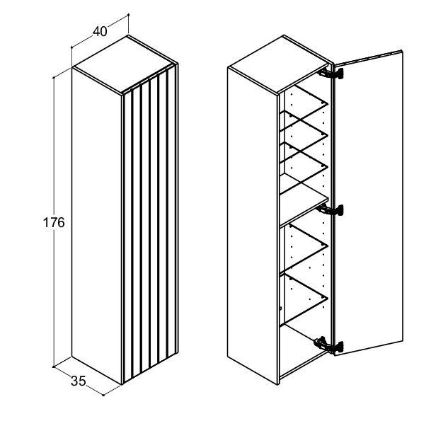 Dansani Luna Vintage 40 højskab A m/låge og riller - Højrehængslet - Natur eg/valgfri farve