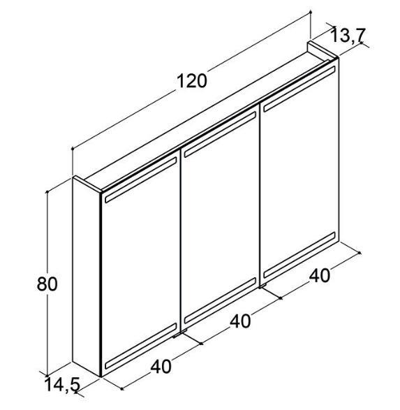 Dansani Level spejlskab 120 m/LED og lysstyring - Eg noir