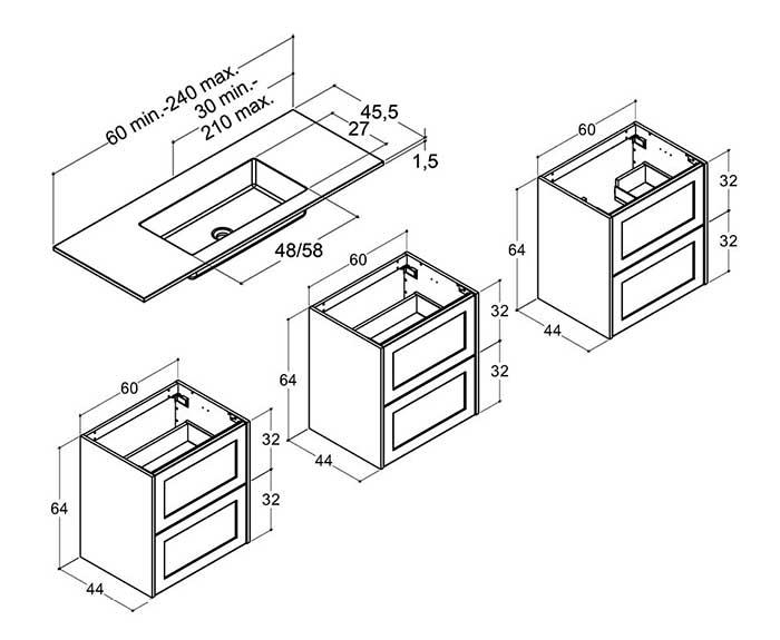 Dansani Luna Classic 180 møbelsæt m/Minore vask og rammefronter - Valgfri farve Dansani Luna Classic 180 møbelsæt m/Minore vask og rammefronter - Valgfri farve