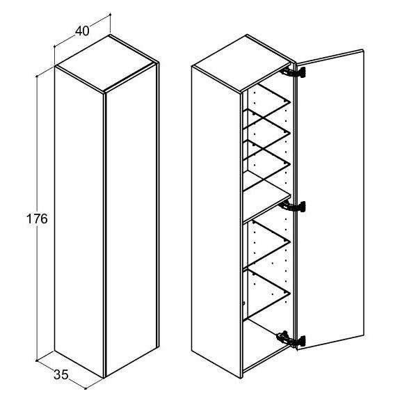 Dansani Luna Classic 40 højskab A m/låge - Højrehængslet - Valgfri farve