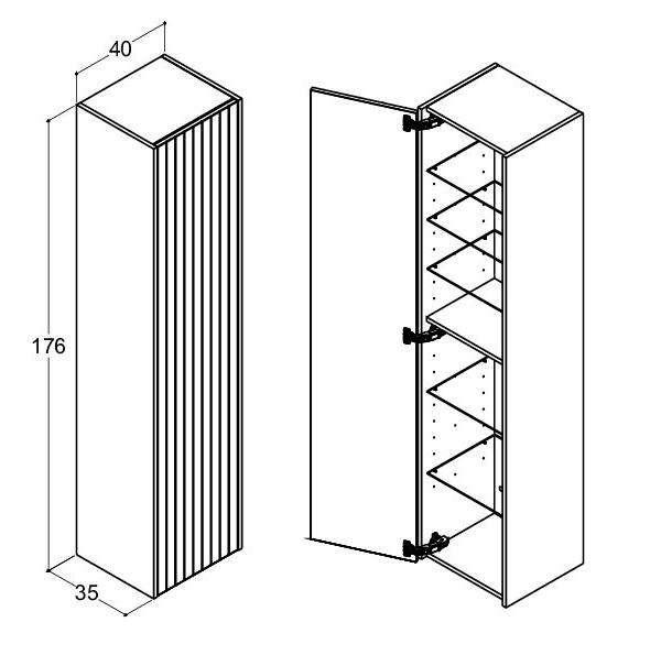 Dansani Luna Classic 40 højskab A m/låge og lameller - Venstrehængslet - Lys eg