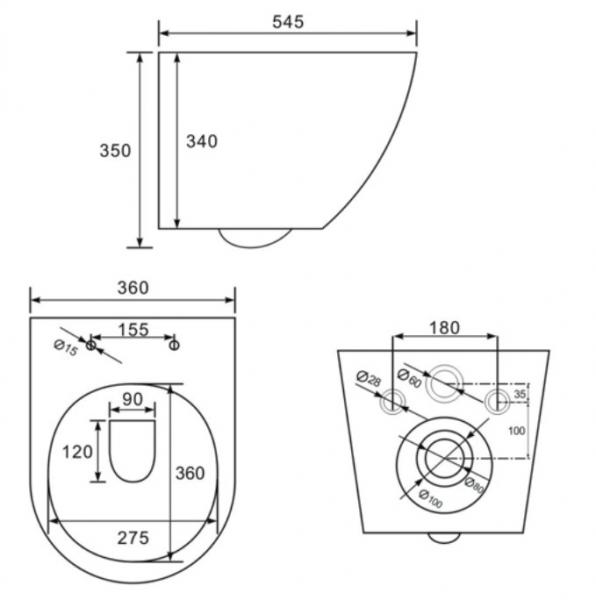 Lavabo Studio Rimless mat sort toiletpakke inkl. s&aelig;de m/soft-close, lav cisterne og hvid betjening