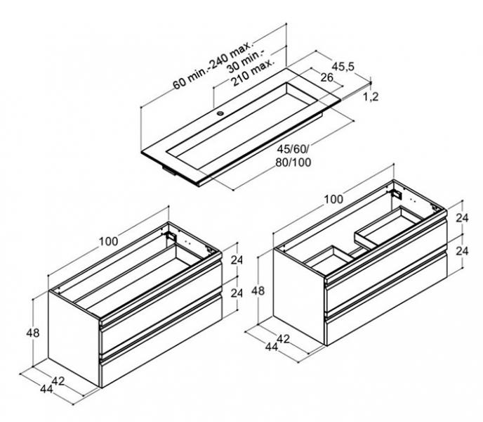 Dansani Luna Urban 200 møbelsæt m/Angular vask og integrerede greb - Valgfri farve