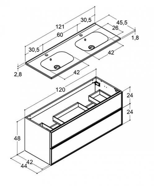 Dansani Luna Urban 120 møbelsæt m/Kantate dobbeltvask og skuffer - Brun eg/sort ramme Dansani Luna Urban 120 møbelsæt m/Kantate dobbeltvask og skuffer - Brun eg/sort ramme
