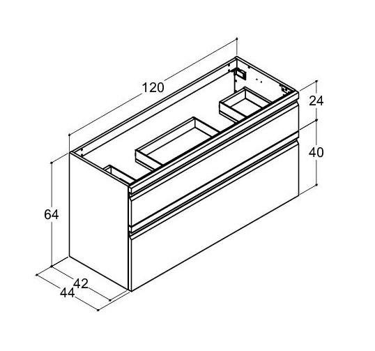 Dansani Luna vaskeskab 120*64 til dobbeltvask - Mat hvid lak