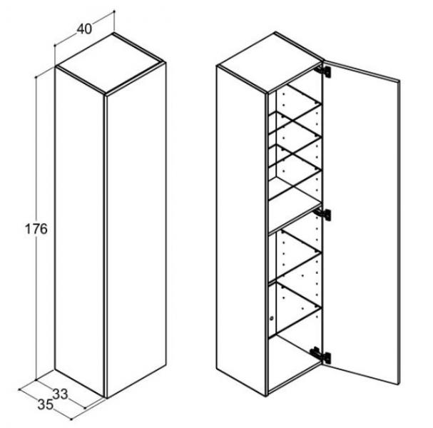 Dansani Luna Urban højskab 40 - Højrehængslet - Varm eg