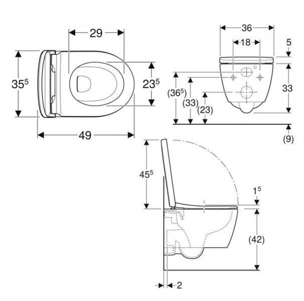 Geberit iCon kompakt v&aelig;gh&aelig;ngt toilet inkl s&aelig;de m/SoftClose, cisterne og betjening i hvid