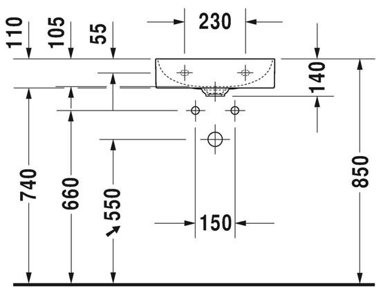 Duravit DuraSquare 45 håndvask t/væg eller møbel - 3 hanehuller - Uden overløb Duravit DuraSquare 45 håndvask t/væg eller møbel - 3 hanehuller - Uden overløb