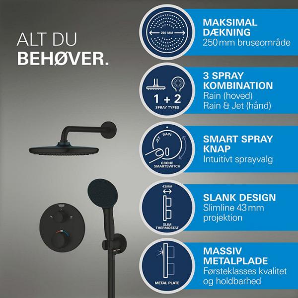 Grohe Precision Thermostat indbygningsbrusesystem - Mat sort Grohe Precision Thermostat indbygningsbrusesystem - Mat sort