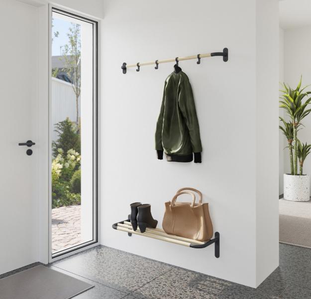 Beslagsboden knagerække m/4 knager - 1000 mm - Træ/mat sort Beslagsboden knagerække m/4 knager - 1000 mm - Træ/mat sort