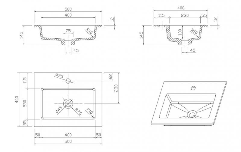 Cassøe Como 50 håndvask t/væg m/stel og hylde - Børstet messing Cassøe Como 50 håndvask t/væg m/stel og hylde - Børstet messing