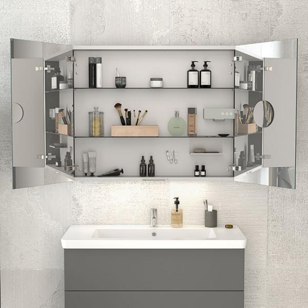 Dansani Ambi spejlskab 100 m/lodret lys og lysstyring - Grå mat Dansani Ambi spejlskab 100 m/lodret lys og lysstyring - Grå mat