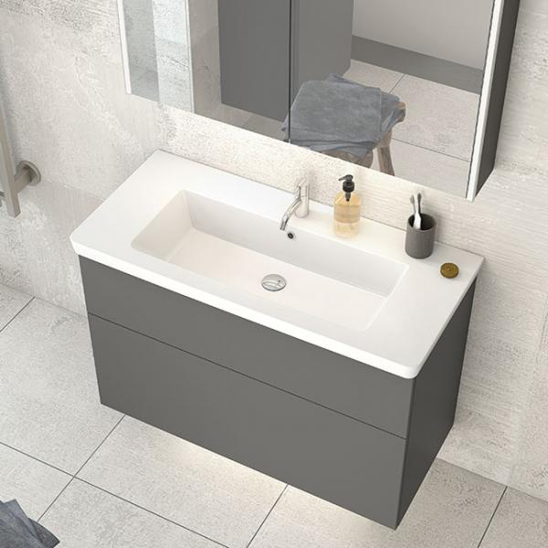 Dansani Luna 100 møbelsæt m/Larghetto vask og skuffer - Høj - Grå mat Dansani Luna 100 møbelsæt m/Larghetto vask og skuffer - Høj - Grå mat