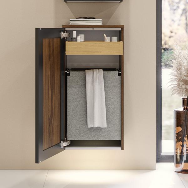 Dansani Luna Urban sideskab m/vasketøjspose - Venstrehængslet - Brun eg/sort ramme