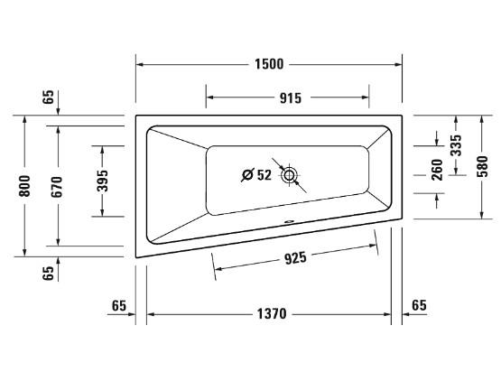 Duravit No.1 asymmetrisk badekar til indmuring 1500 x 800 mm - Venstre Duravit No.1 asymmetrisk badekar til indmuring 1500 x 800 mm - Venstre