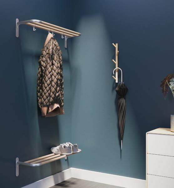 Beslagsboden lodret knagerække m/5 knager - Træ/matgrå Beslagsboden lodret knagerække m/5 knager - Træ/matgrå