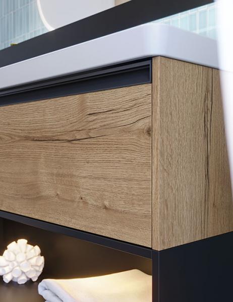 Dansani Luna Classic 120 møbelsæt m/Larghetto vask og integrerede greb - Natur eg/sort Dansani Luna Classic 120 møbelsæt m/Larghetto vask og integrerede greb - Natur eg/sort