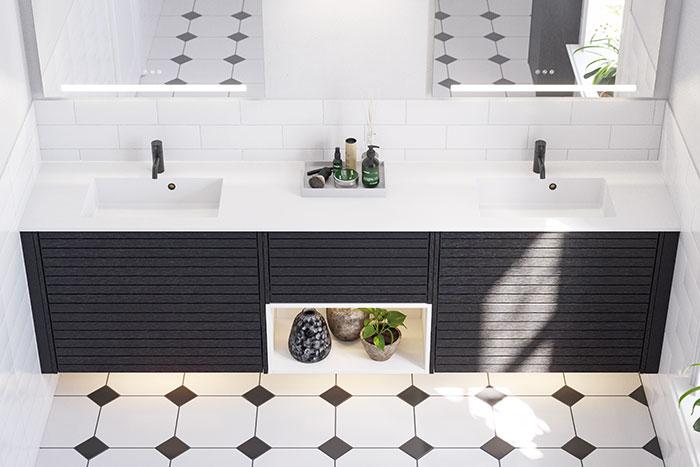 Dansani Luna Classic 220 møbelsæt m/Minore dobbeltvask og lameller - Eg noir Dansani Luna Classic 220 møbelsæt m/Minore dobbeltvask og lameller - Eg noir