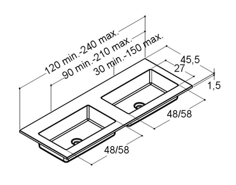 Dansani Luna Urban 160 møbelsæt m/Minore dobbeltvask og 4 skuffer - Valgfri farve