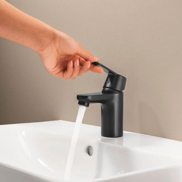 Grohe Get S h&aring;ndvaskarmatur Eco m/Koldstart og push-open bundventil - Mat sort