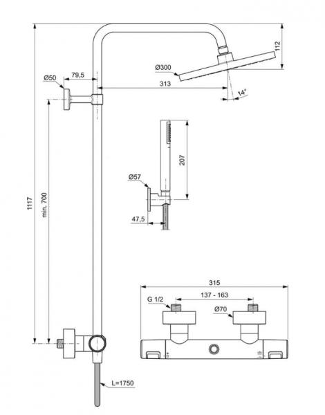 Ideal Standard Ceratherm T25 brusesystem Mat sort Ideal Standard Ceratherm T25 brusesystem Mat sort
